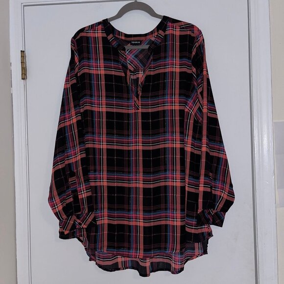 Torrid Size 3 Plaid Georgette Hi-Low Pullover Long Sleeve Blouse - Picture 5 of 8